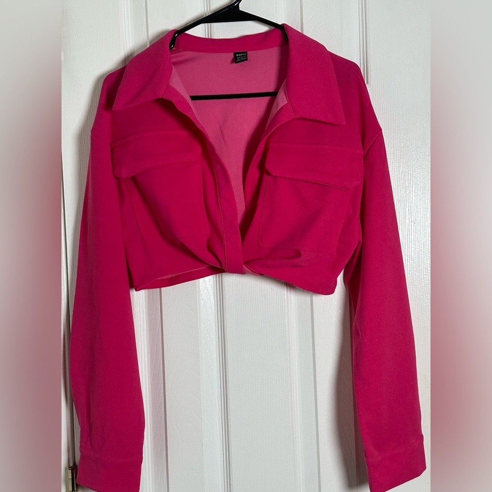 SHEIN Hot Pink long sleeve Crop Top